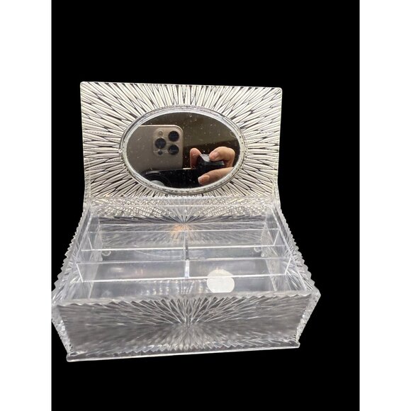 VTG 1950s Clear Lucite Atomic Starburst Jewelry Compartment Box Hong Kong - Picture 2 of 9